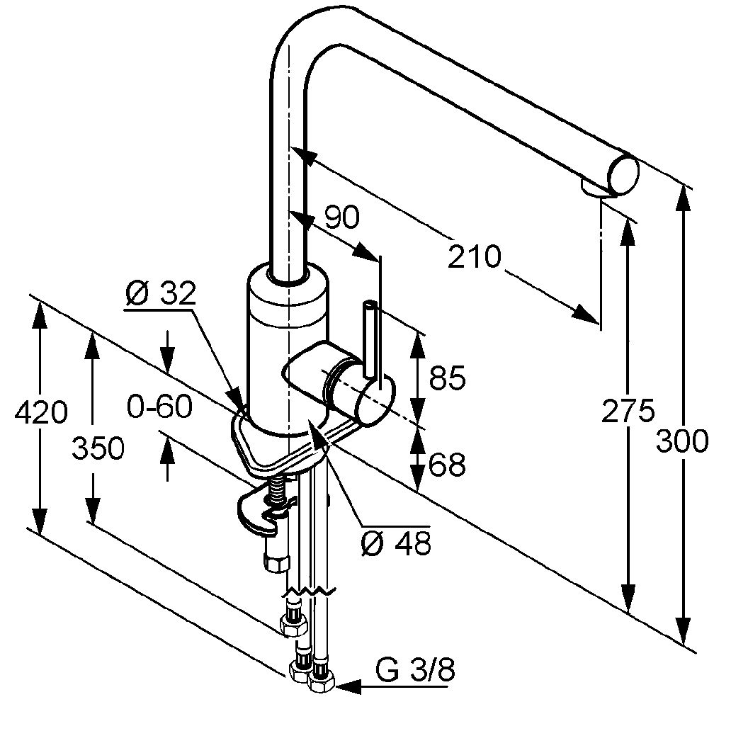 Massskizze5a0aa7b876651 drucklose Armatur,druckloser Mischer