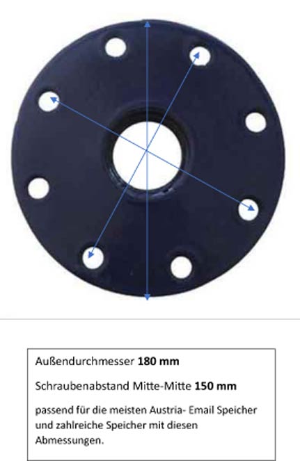 Flansch-180-mm-auf-DN40 Flanschplatte für Speicher auf 6/4 Abmessungen