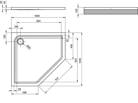 Brausetasse-5eck-1000X1000X25M Fünfeckbrausetasse 100X1000x25  One extraflach