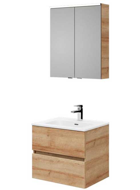 ISBMBAGLWTS61RN Artiqua Badmöbel WT Set mit Led Spiegelschrank Eiche