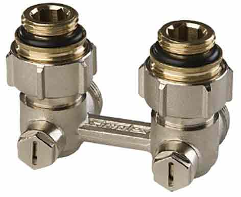 Zweirohr-Hahnblock Eck 1/2" AG DN 20, 50mm Abstand