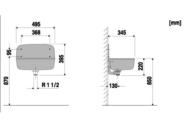 Abu-Ausgussbecken-Kunststoff-weiss-Massskizze Abu Ausgussbecken Kunststoff mit Rückwand Maßskizze