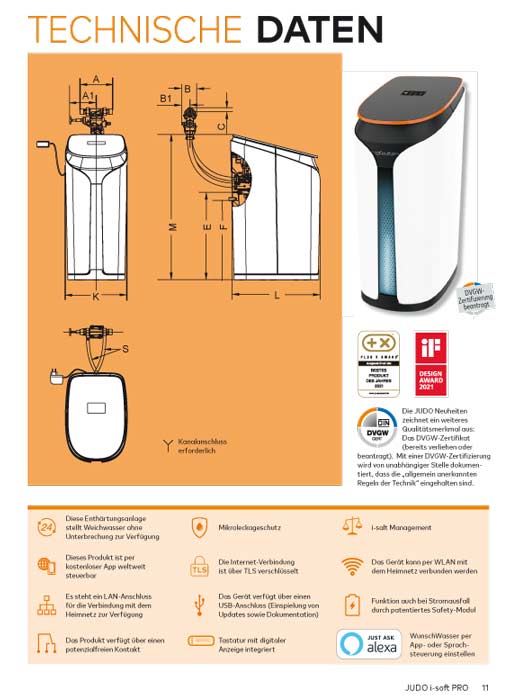 i-soft-Pro-Abmessungen JUDO i-soft PRO Enthärtungsanlage Abmessungen