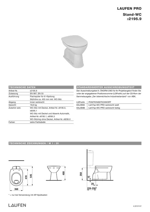 Laufen-2195-9-Daten Laufen Stand WC Pro Flach 2195.9 Datenblatt