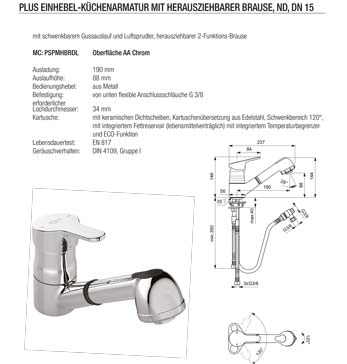 IDSTAN-1 Küchenmischer drucklos mit Brause
