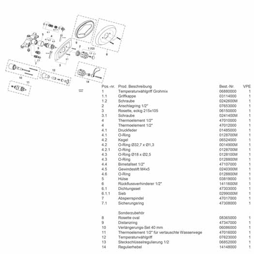 Grohe-Explosionszeichnung-34400 Ersatzteilblatt zu Grohterm 34400