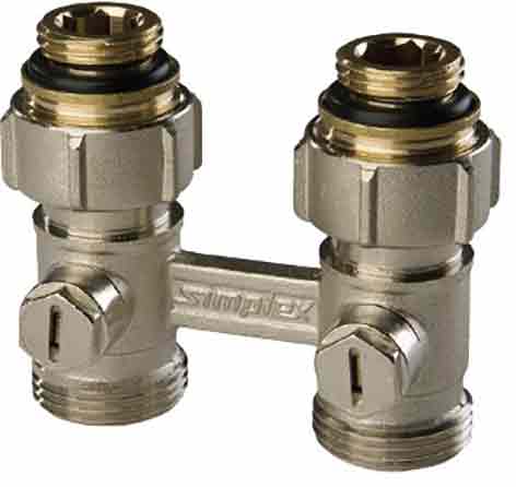 Zweirohr-Hahnblock gerade 1/2" AG DN 20, 50mm Abstand Zweirohr-Hahnblock gerade 1/2" AG DN 20, 50mm Abstand