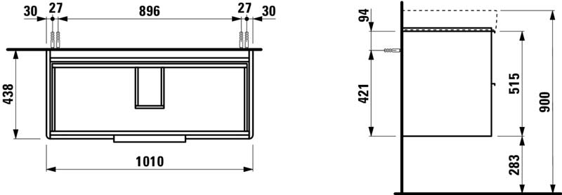 Laufen-Base-M-belset-1050-mm-Abmessungen LAUFEN Base Waschtisch Set 1050 mm Abmessungen