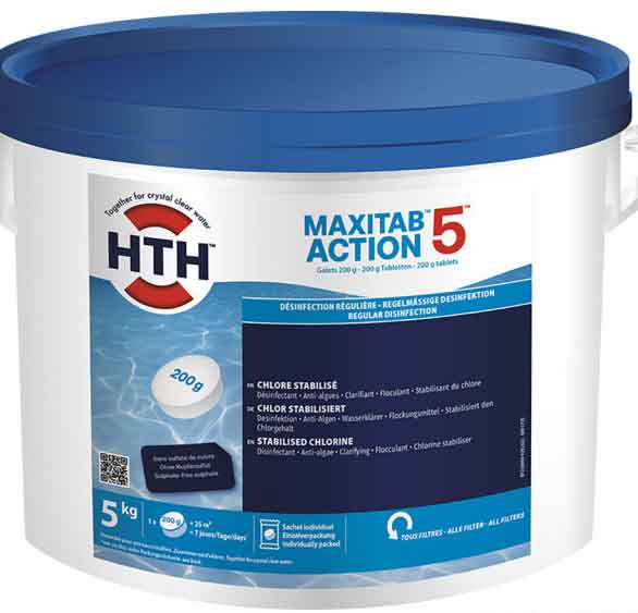 HTH MAXITAB ACTION 5 Pooltabletten HTH MAXITAB ACTION 5 200 g Multifunktionstabletten für Poolpflege