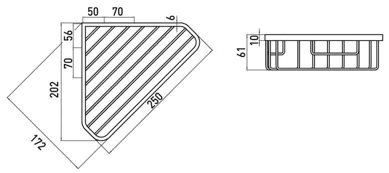 Varia-Eckseifenkorb-Mass Duschkorb eck wandhängend verchromt Maßblatt