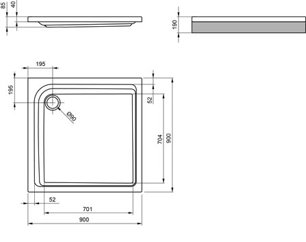 Brausetasse-ONE-900X900-Mass Brausetasse Acryl 900X900 90x90 65 mm
