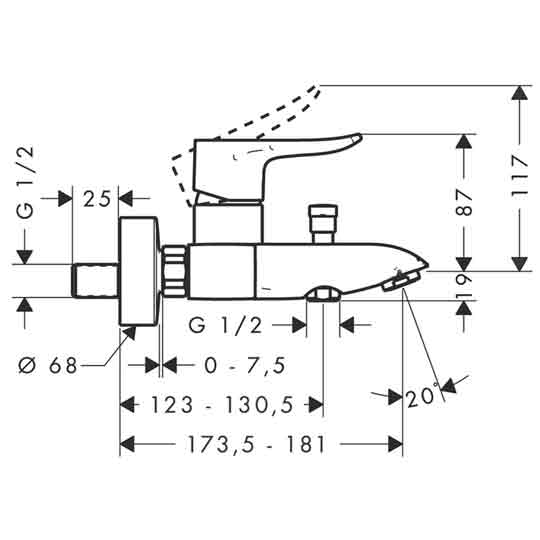 HG31480-Mass Hansgrohe Metris Badewannenarmatur Mischer Maße