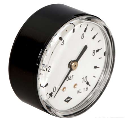 Manometer-0-10-bar-hinten Manometer 1/4" 63mm 0-10 bar Anschluß hinten