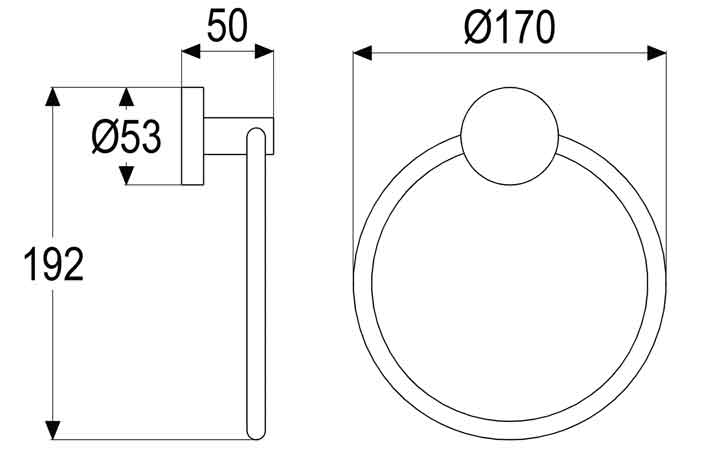 Una-Handtuchring-Mass Handtuchring mit Wandbefestigung Maßblatt