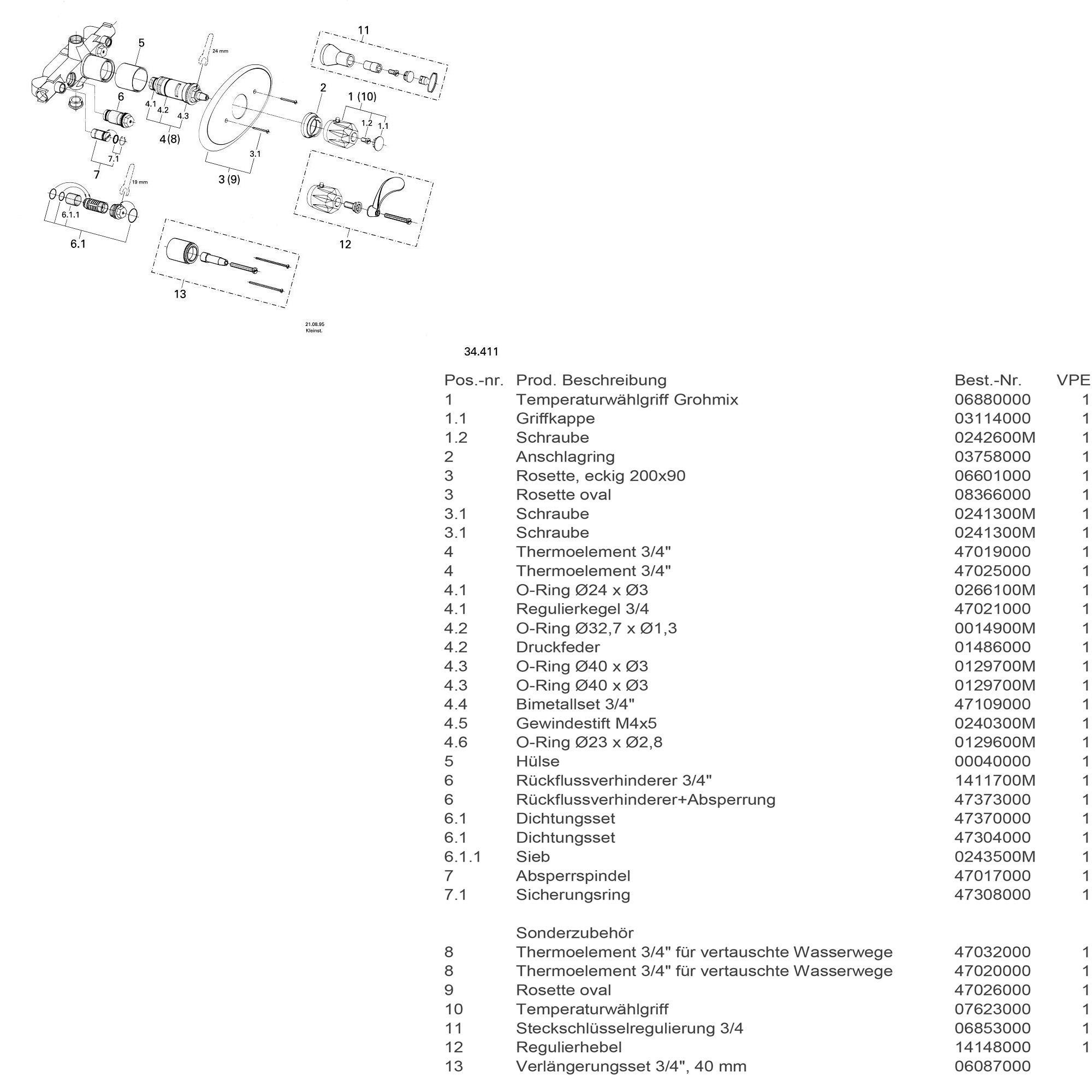 Explos_34411 Grohe Thermostatgriff zu Grohterm 06880